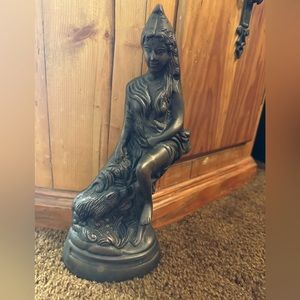 Unique Solid Brass Figure Of Goddess Statue with a Dog - Brass Lady Figurine